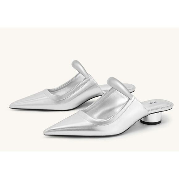 JW PEI Helena Pierced Mules Vegan Leather Slip On Pointed Toe Kitten Heel Shoes - Picture 14 of 14